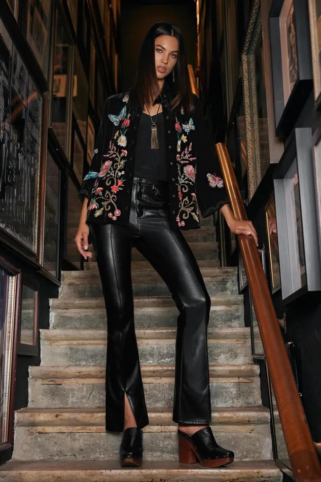 Women Bottoms Johnny Was THE SLIT FLARE VEGAN LEATHER PANT Black Women Bottoms Johnny Was THE SLIT FLARE VEGAN LEATHER PANT Black