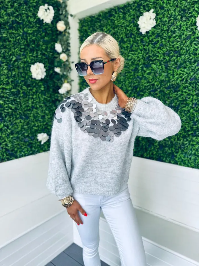 Women Casual Wear Canella Lane Ben Sequin Detail Jumper Grey