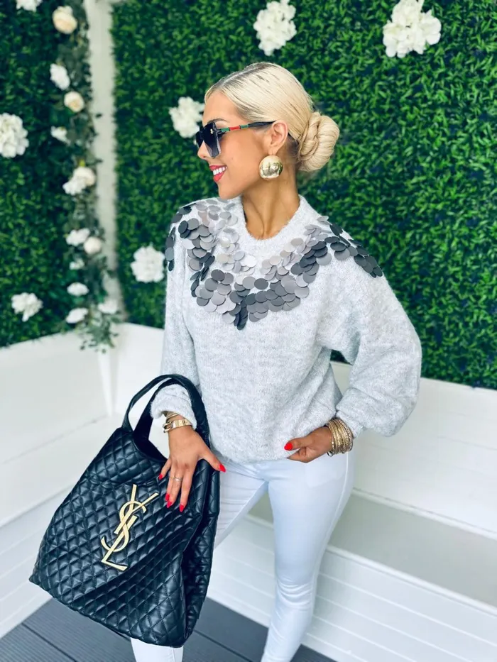 Women Casual Wear Canella Lane Ben Sequin Detail Jumper Grey