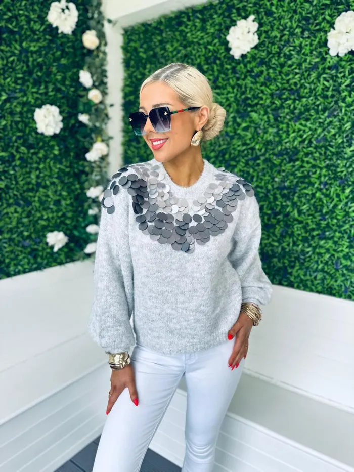 Women Casual Wear Canella Lane Ben Sequin Detail Jumper Grey