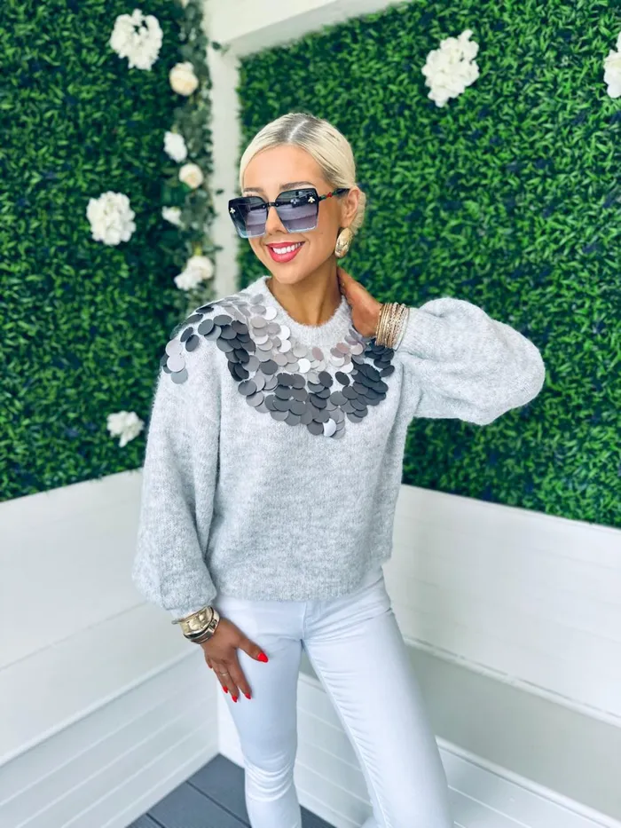 Women Casual Wear Canella Lane Ben Sequin Detail Jumper Grey