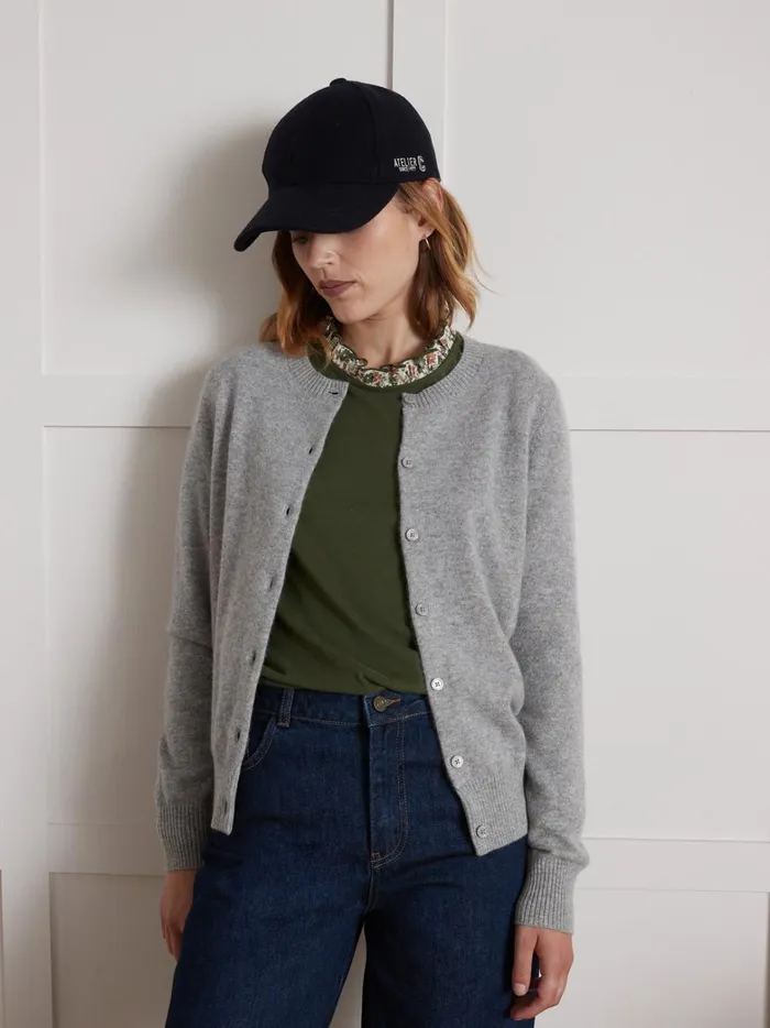 Women Clothing Cyrillus Button Cardigan 8211 The Cashmere Collection Gris Chine