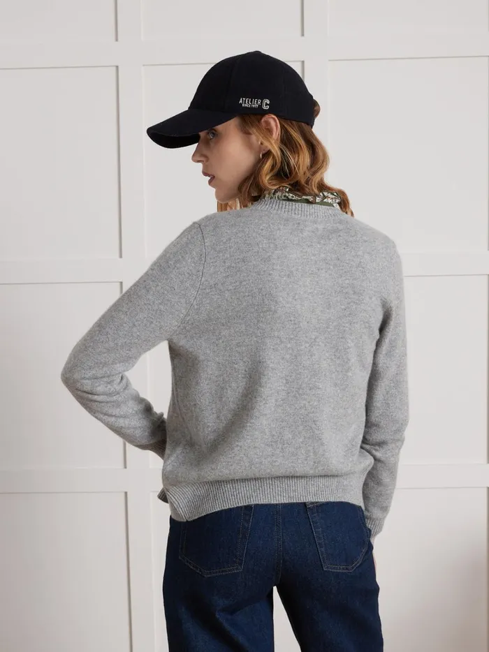 Women Clothing Cyrillus Button Cardigan 8211 The Cashmere Collection Gris Chine