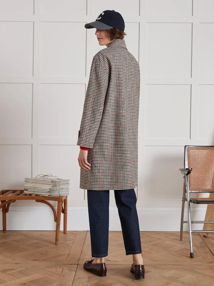 Women Clothing Cyrillus Check Twill Car Coat Carreaux Tricolore