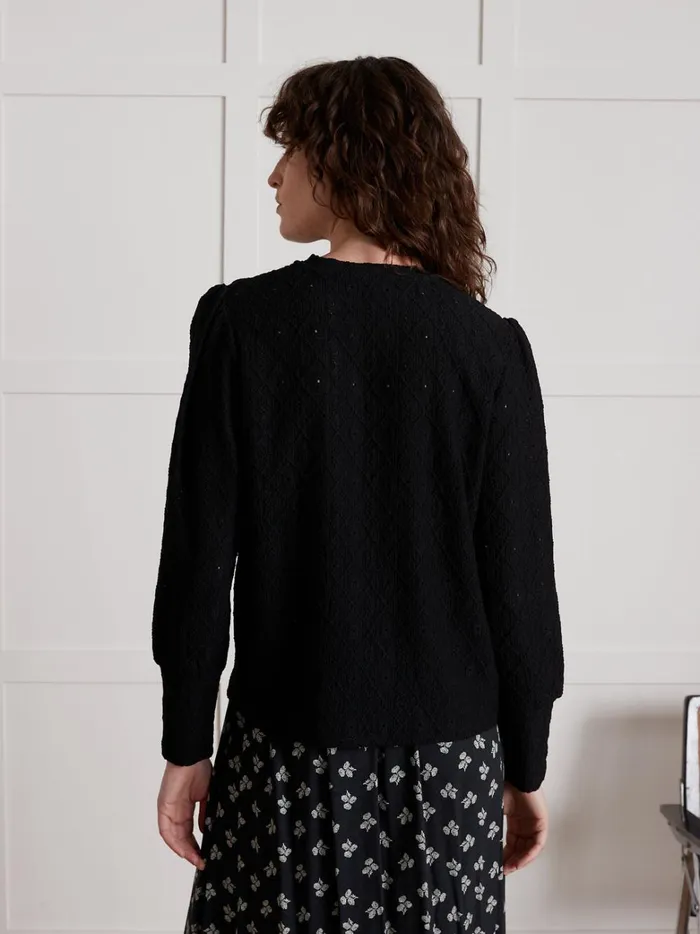 Women Clothing Cyrillus Jacquard THirt With Puffy Sleeves Navy Noir