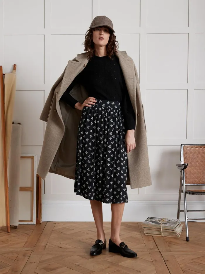 Women Clothing Cyrillus Jacquard THirt With Puffy Sleeves Navy Noir