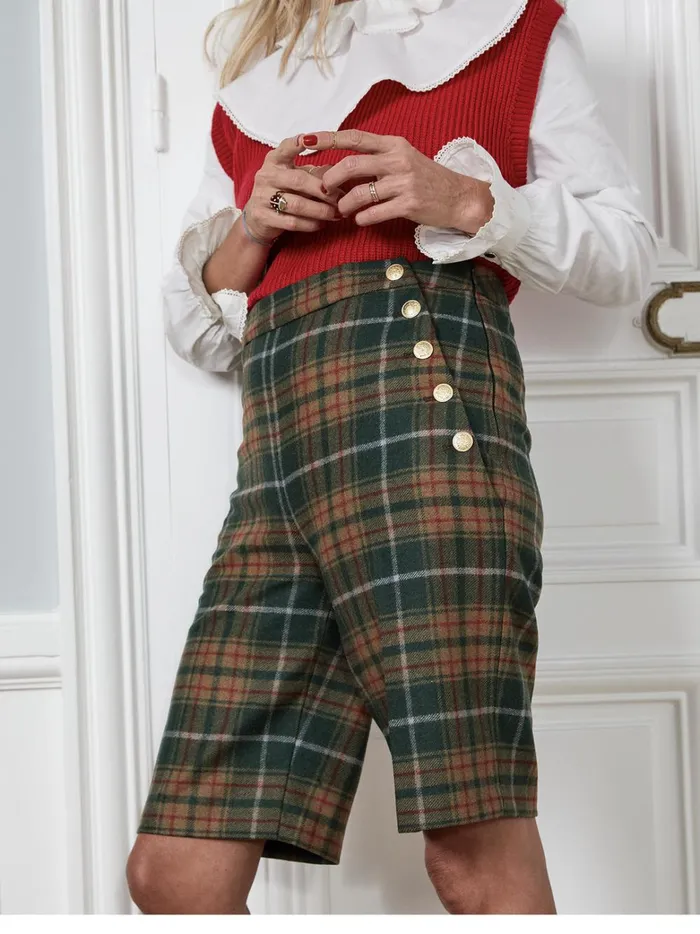 Women Clothing Cyrillus Jean Bermuda Shorts 8211 Christmas In Constance039s Wonderland Carreaux Vert