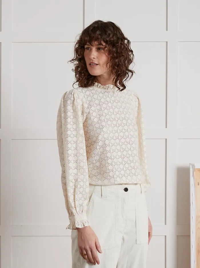 Women Clothing Cyrillus Lace Blouse With Ruffled Collar Ivoire