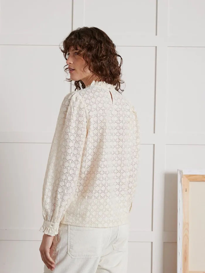 Women Clothing Cyrillus Lace Blouse With Ruffled Collar Ivoire