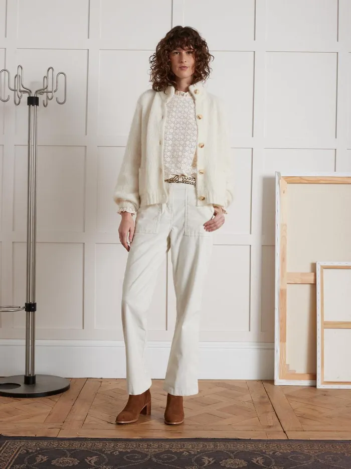 Women Clothing Cyrillus Lace Blouse With Ruffled Collar Ivoire
