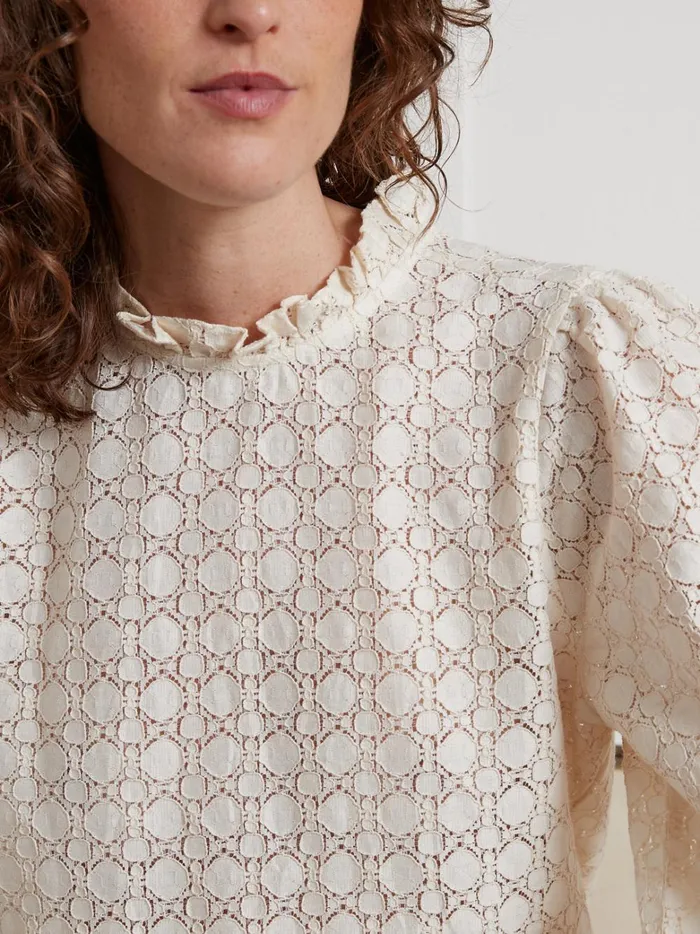 Women Clothing Cyrillus Lace Blouse With Ruffled Collar Ivoire