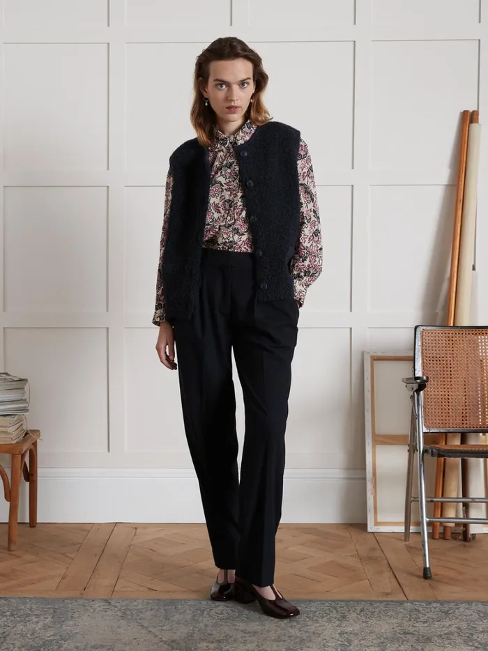 Women Clothing Cyrillus Pablo Piatti Amelia Print Shirt With Frilly Neckline Imp Amelia Violet