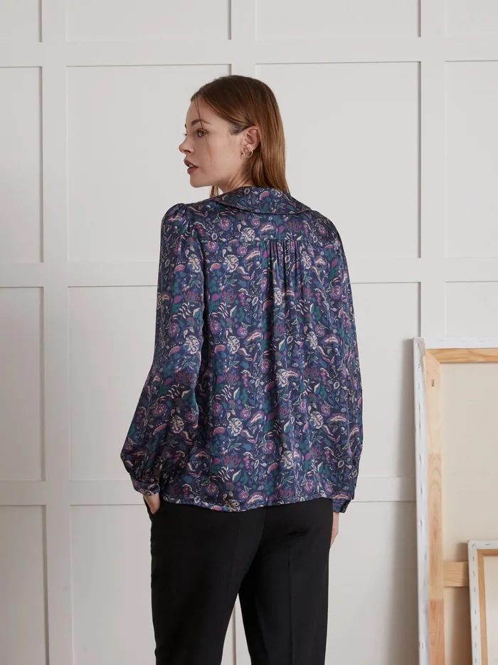 Women Clothing Cyrillus Pablo Piatti Botania Print Shirt With Ruched Collar Imp Botania