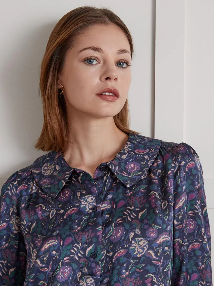 Women Clothing Cyrillus Pablo Piatti Botania Print Shirt With Ruched Collar Imp Botania
