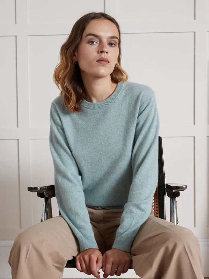 Women Clothing Cyrillus Roundneck Sweater 8211 The Cashmere Collection Celadon Clair