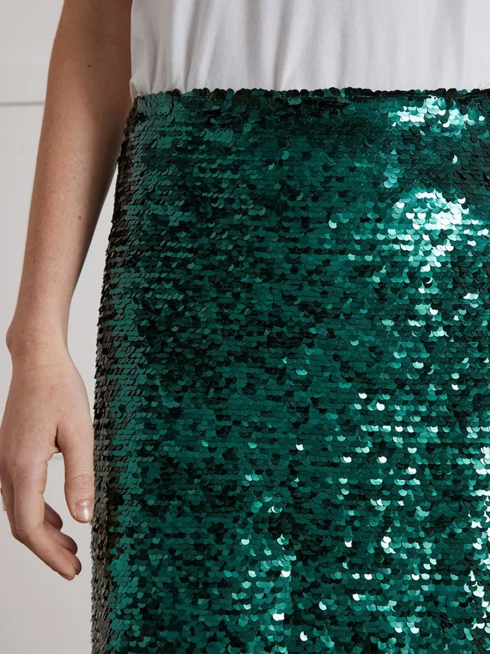 Women Clothing Cyrillus Straight Sequin Skirt Green