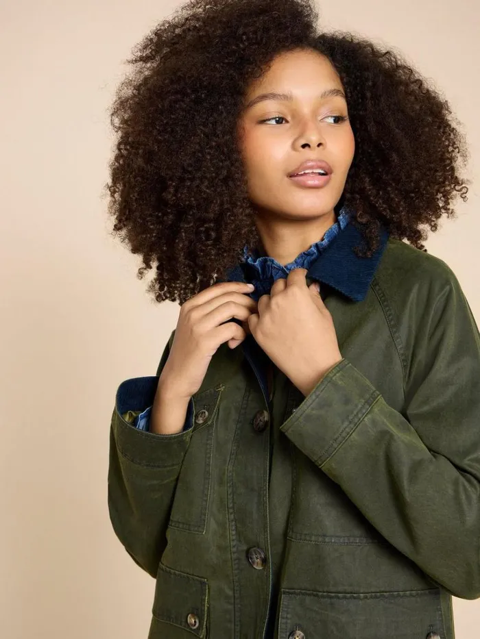 Women COATS and JACKETS White Stuff Juniper Cotton Jacket Khaki Green Women COATS and JACKETS White Stuff Juniper Cotton Jacket Khaki Green