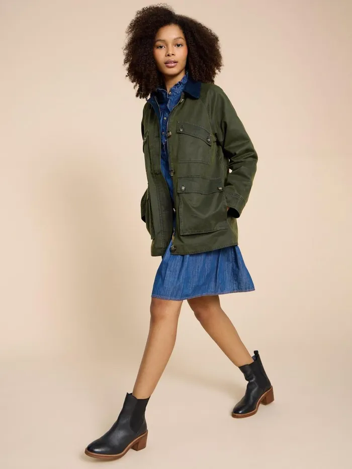 Women COATS and JACKETS White Stuff Juniper Cotton Jacket Khaki Green Women COATS and JACKETS White Stuff Juniper Cotton Jacket Khaki Green