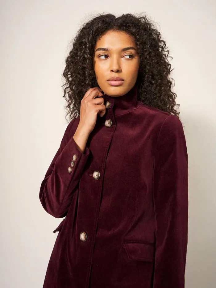 Women COATS and JACKETS White Stuff Karla Smart Velvet Coat Dk Plum