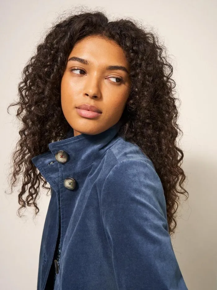 Women COATS and JACKETS White Stuff Karla Smart Velvet Coat Dusty Blue
