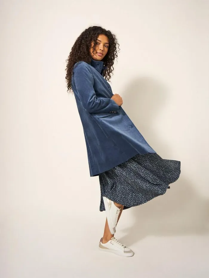 Women COATS and JACKETS White Stuff Karla Smart Velvet Coat Dusty Blue Women COATS and JACKETS White Stuff Karla Smart Velvet Coat Dusty Blue
