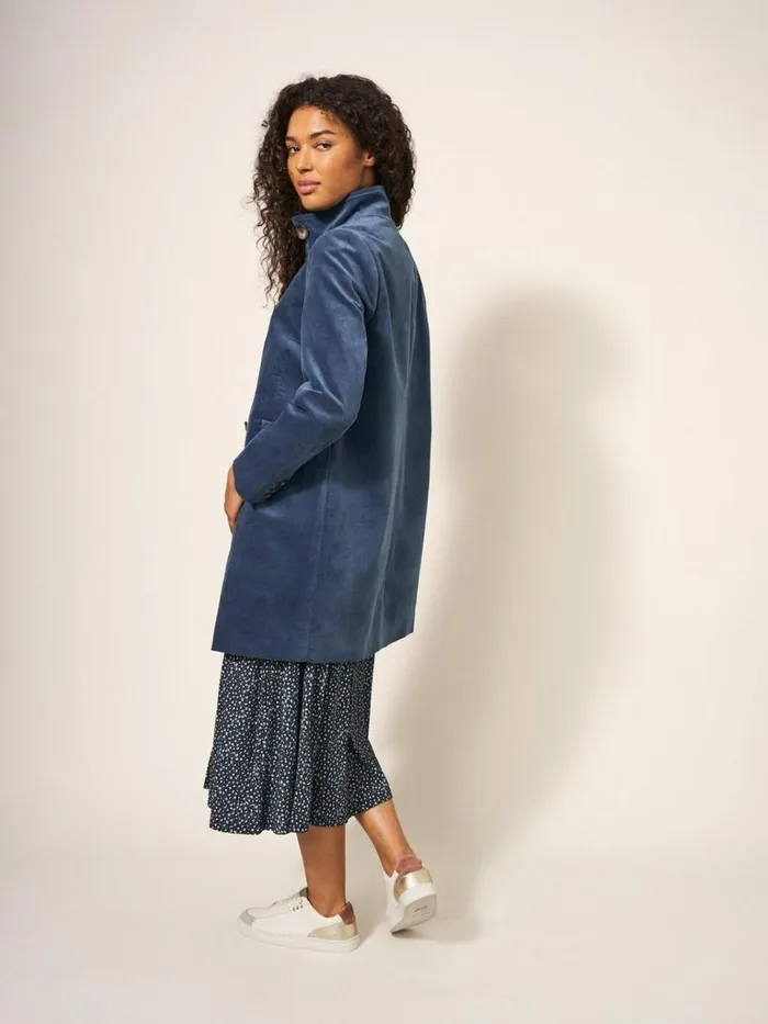 Women COATS and JACKETS White Stuff Karla Smart Velvet Coat Dusty Blue Women COATS and JACKETS White Stuff Karla Smart Velvet Coat Dusty Blue