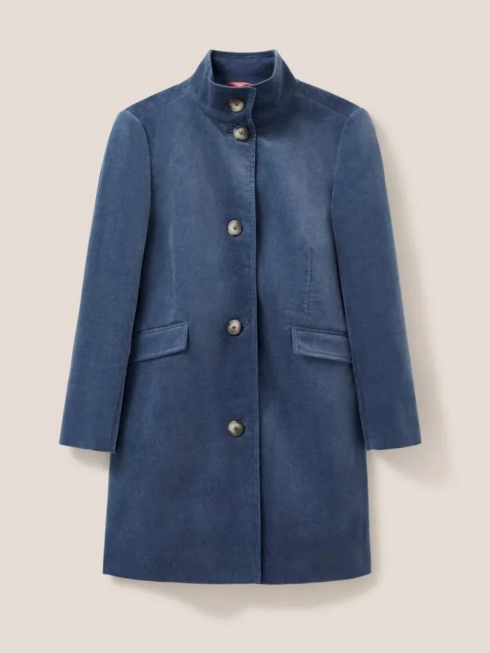 Women COATS and JACKETS White Stuff Karla Smart Velvet Coat Dusty Blue Women COATS and JACKETS White Stuff Karla Smart Velvet Coat Dusty Blue