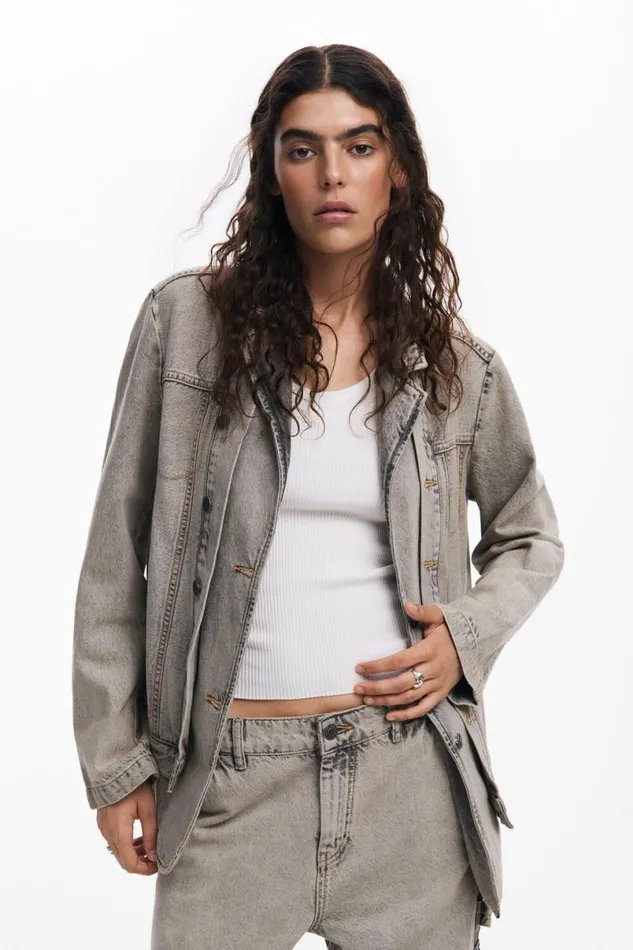 Women Coats And Jackets Desigual Distressed Denim Blazer