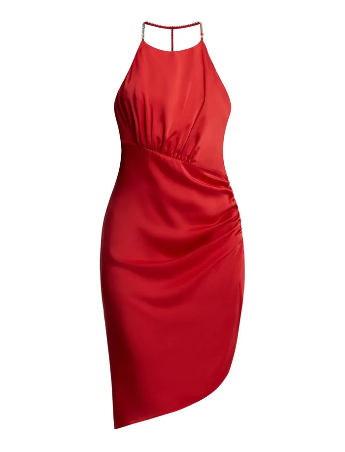 Women Cocktail and Party Dresses BCBG Red Anwen Ruched Mini Dress Fiery Red