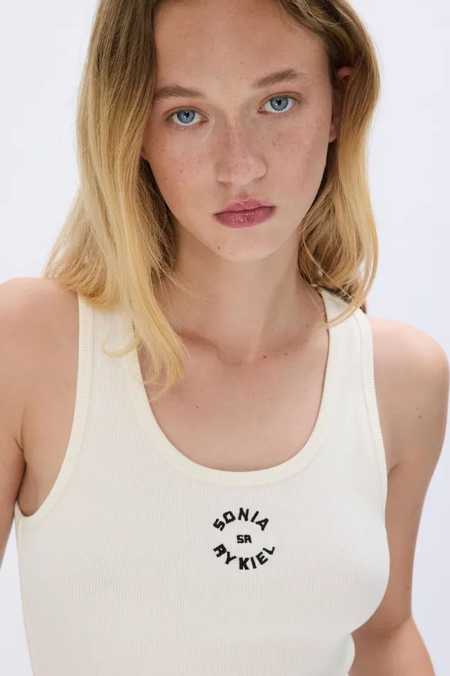 Women Cotton Tank Top Cream Beige Sonia Rykiel Tank Tops
