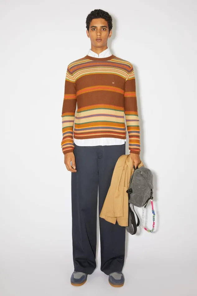 Women Crew Neck Knit Jumper Cinnamon Brownmulti Acne Studios Knitwear