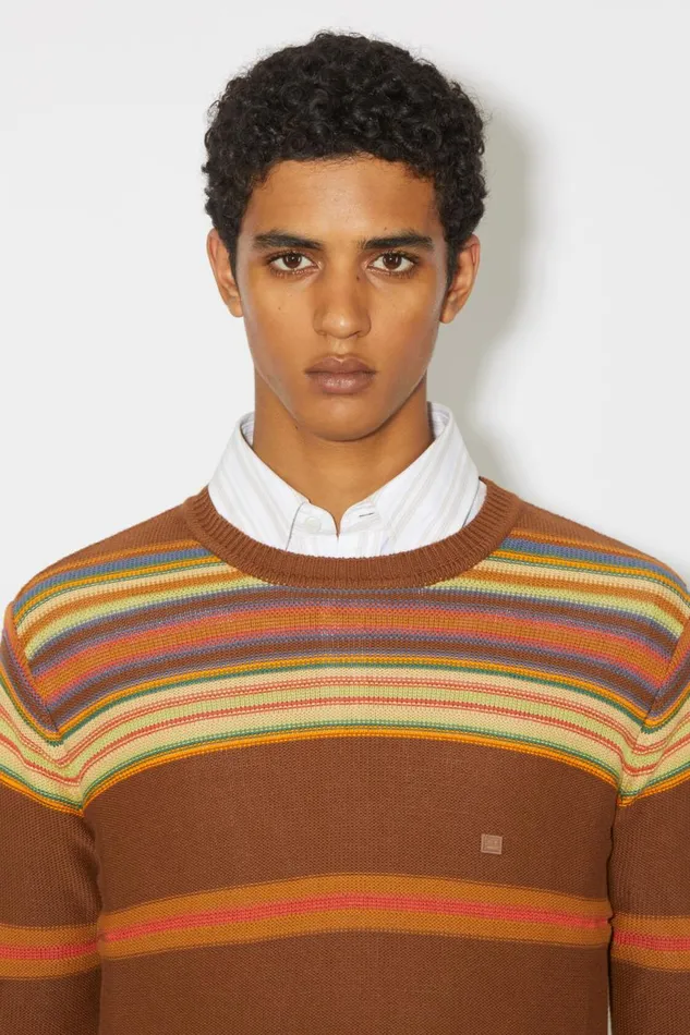 Women Crew Neck Knit Jumper Cinnamon Brownmulti Acne Studios Knitwear