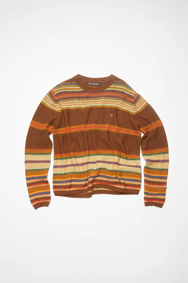Women Crew Neck Knit Jumper Cinnamon Brownmulti Acne Studios Knitwear