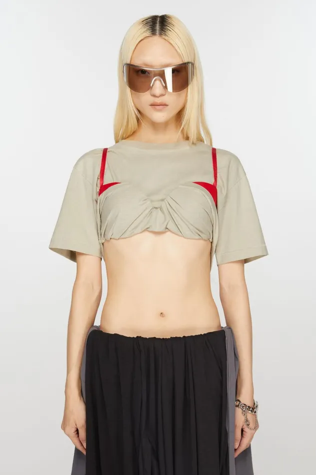 Women Cropped Tshirt Light Grey Acne Studios Tshirts