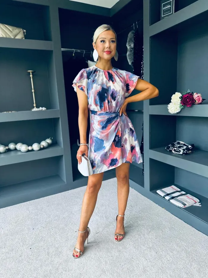 Women Day Dress Canella Lane Gabi Printed Gathered Mini Dress Smudge Multi