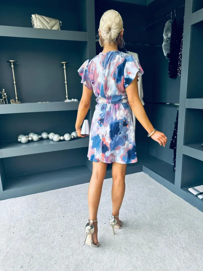 Women Day Dress Canella Lane Gabi Printed Gathered Mini Dress Smudge Multi