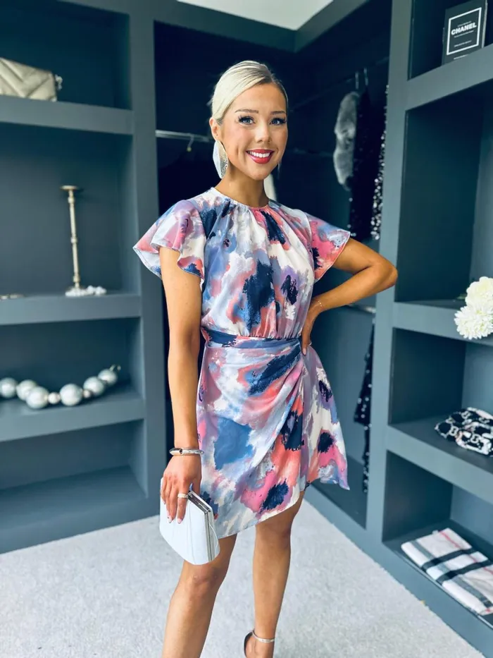 Women Day Dress Canella Lane Gabi Printed Gathered Mini Dress Smudge Multi