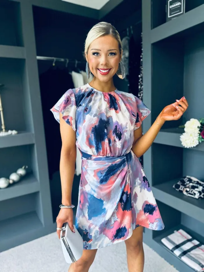 Women Day Dress Canella Lane Gabi Printed Gathered Mini Dress Smudge Multi