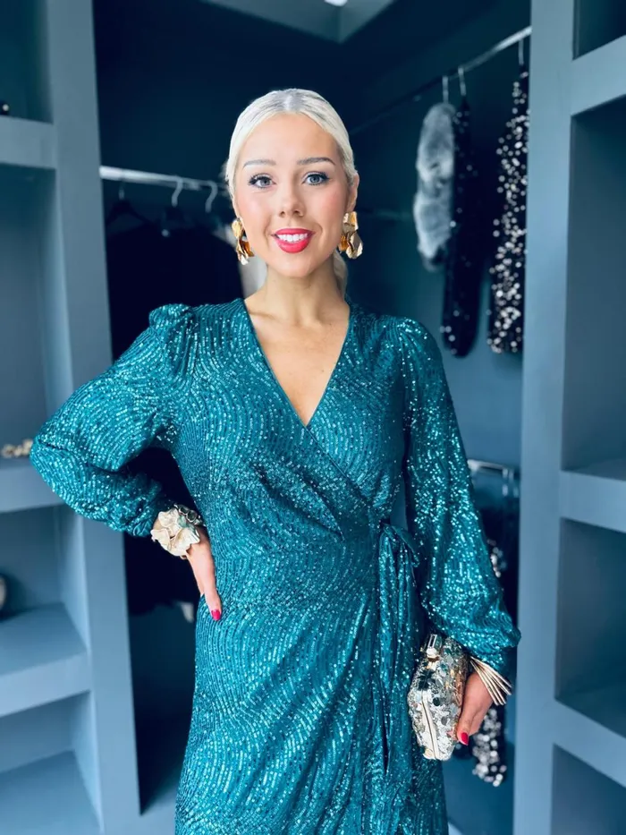 Women Day Dress Canella Lane Jemma Sequin Wrap Midi Dress Forest