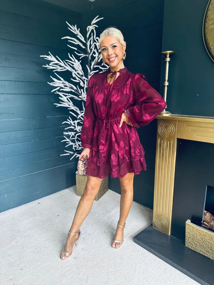Women Day Dress Canella Lane Lainey Layered Mini Dress Print Ruby