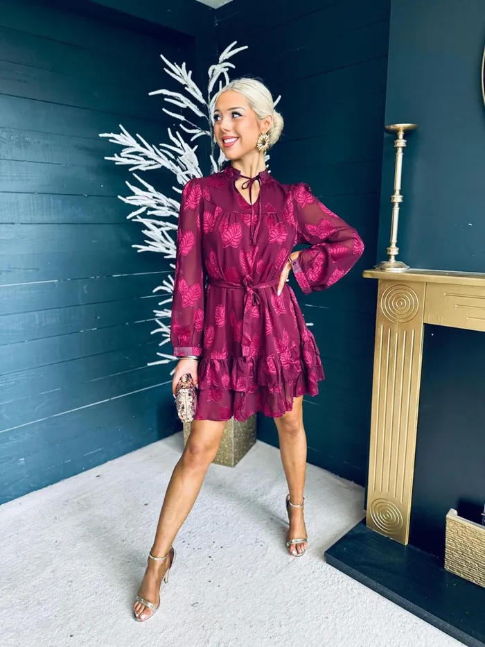 Women Day Dress Canella Lane Lainey Layered Mini Dress Print Ruby