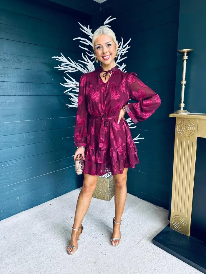 Women Day Dress Canella Lane Lainey Layered Mini Dress Print Ruby