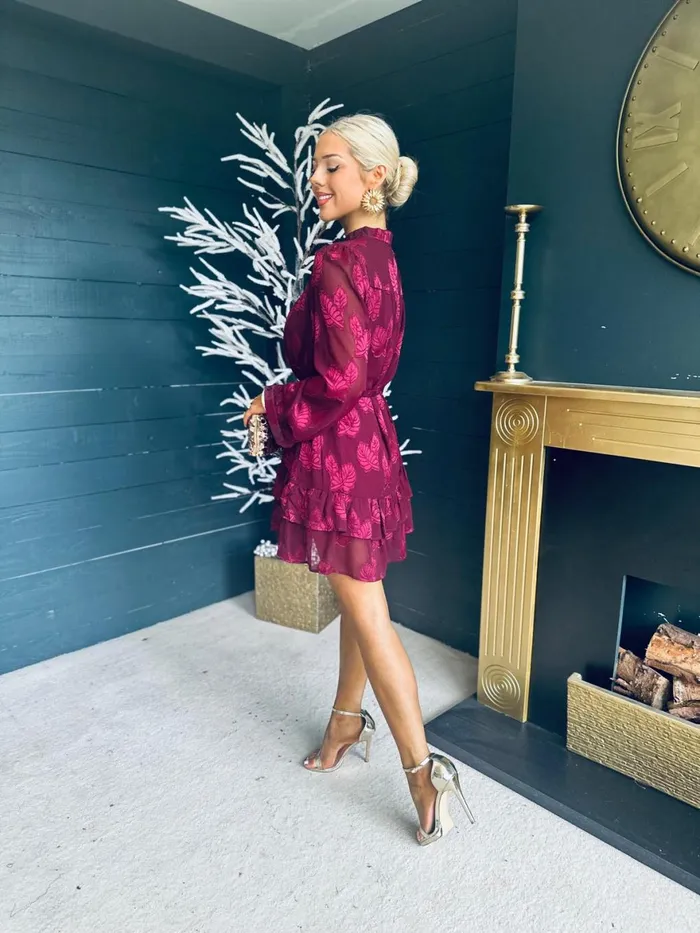Women Day Dress Canella Lane Lainey Layered Mini Dress Print Ruby