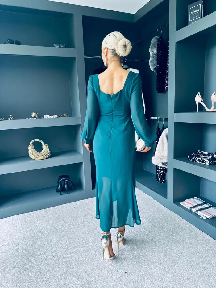 Women Day Dress Canella Lane Mina Sweetheart Neckline Ruched Detail Midi Dress Green