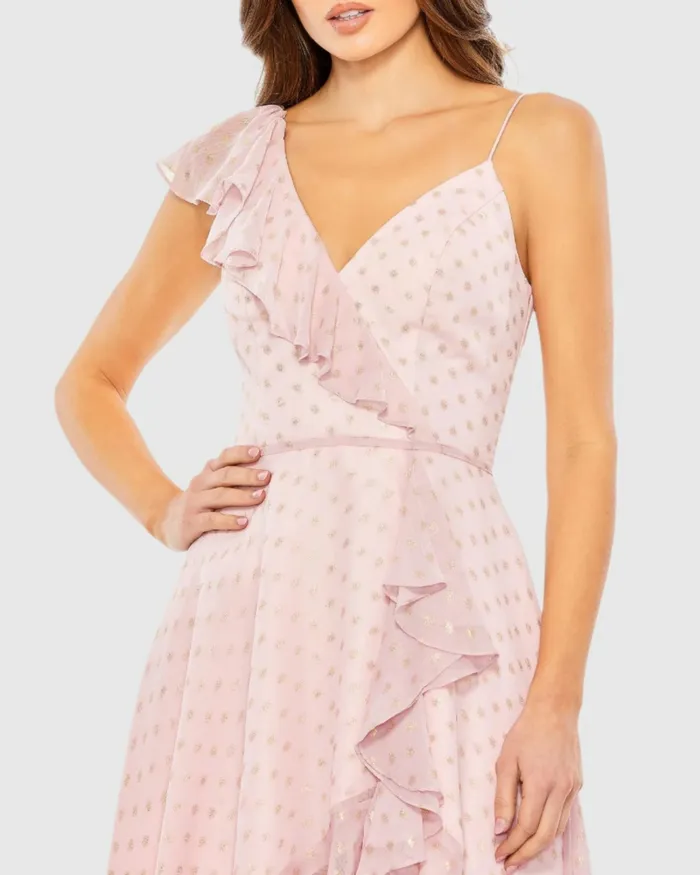 Women Daytime Dresses Mac Duggal Ruffled Faux Wrap Midi Dress Blush Gold Women Daytime Dresses Mac Duggal Ruffled Faux Wrap Midi Dress Blush Gold