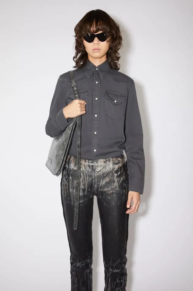Women Denim Buttonup Shirt Dark Grey Acne Studios Shirts and Blouses