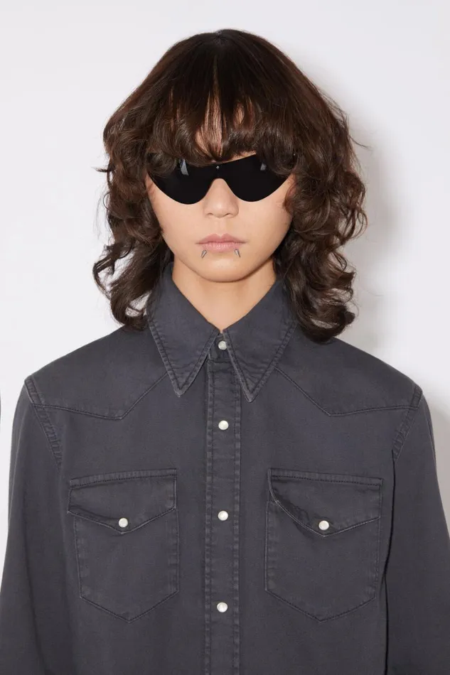 Women Denim Buttonup Shirt Dark Grey Acne Studios Shirts and Blouses