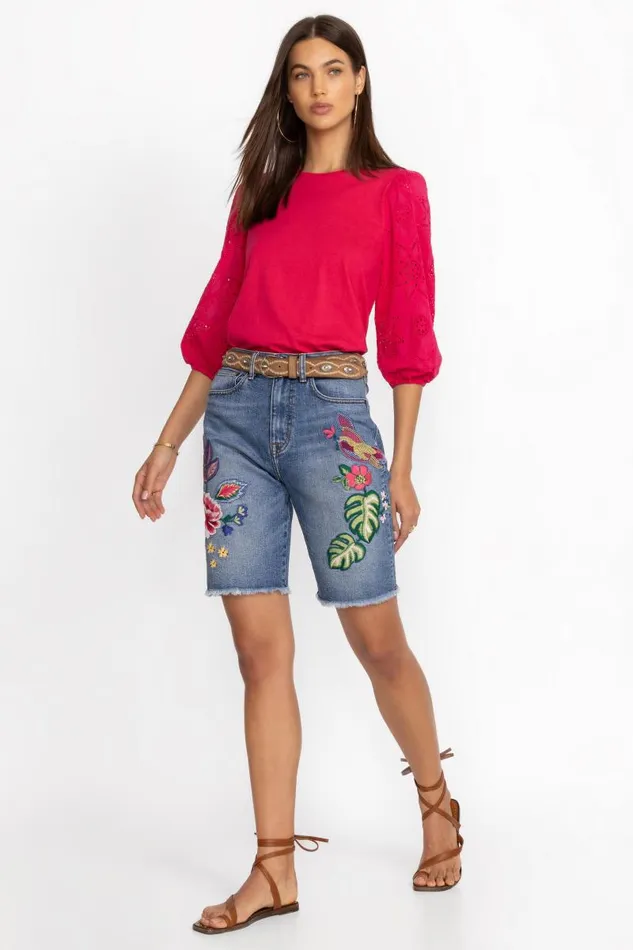 Women Denim Johnny Was JEANETTE BERMUDA SHORT Medium Worn Wash