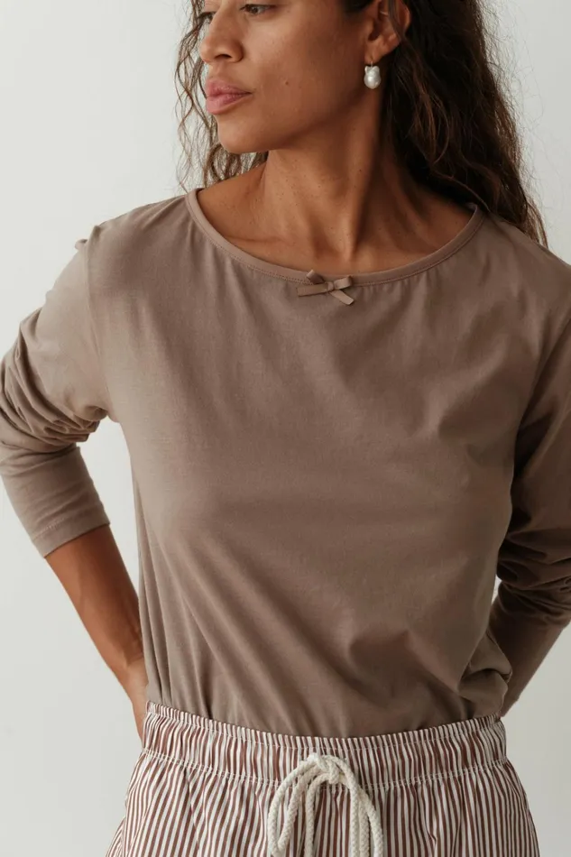 Women DONNI Tops The Jersey Bow Long Sleeve