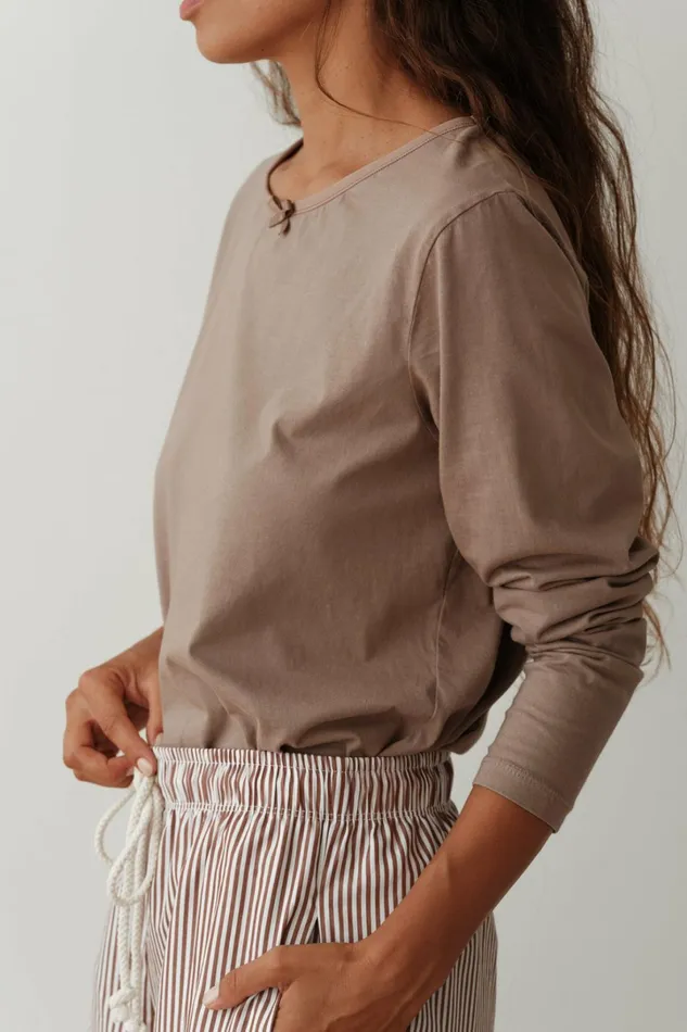 Women DONNI Tops The Jersey Bow Long Sleeve